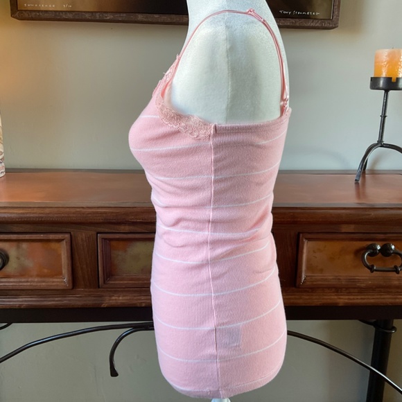 Faded Glory Lace, Striped Camisole. Pink with White Stripes. Size S (4-6) - Picture 3 of 7